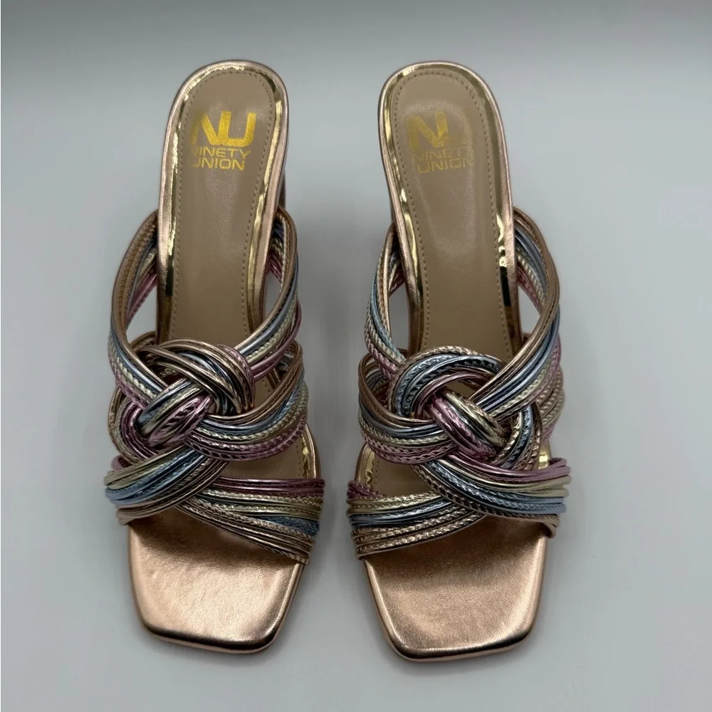 NINETY UNION Knotted STRAPPY SANDALS ON A ARCHITECTURAL HEEL IN PASTEL MULTI - Picture 13 of 17